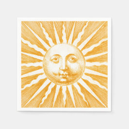 Antikes Vintages goldgelbes Sonnengesicht Serviette