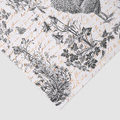 Antikes Vintages Rooster Graues Blumenbild Seidenpapier (Ausschnitt)