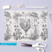 Antikes Vintages Rooster Graues Blumenbild Seidenpapier (Handwerk)