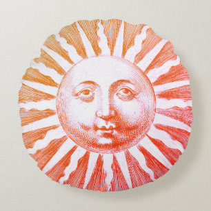 Antikes, Vintages, rotes Sonnenbild Rundes Kissen