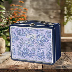 Antikes Violettblau Französische Toile de Jouy Sze Metall Brotdose
