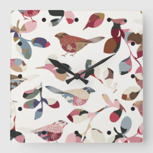 Antikes Vogel-Wallpaper Quadratische Wanduhr