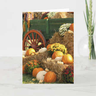 Antikes Wagon & Kürbiser Herbstausstellung Feiertagskarte
