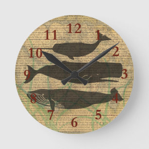 Antikes Wal-Nautik-Vintage-Ozean-Meeresleben Runde Wanduhr