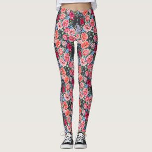 antikes Wasserfarben-Rosa- und Rotrosenmuster Leggings