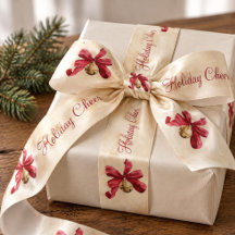 Antikes Wasserfarben-Rotband-Glocken-Weihnachtsban