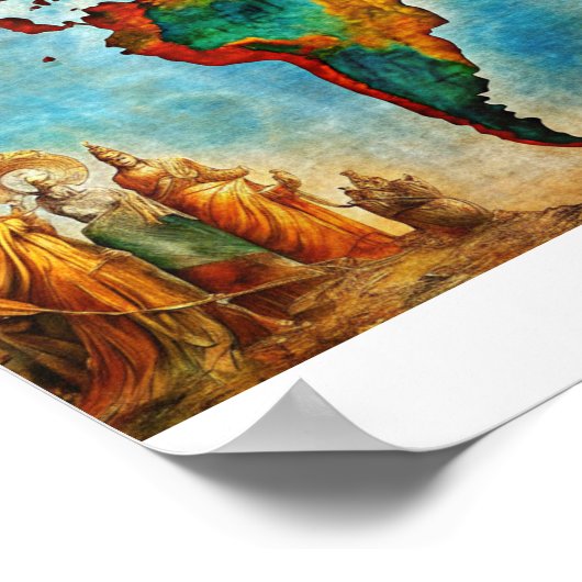 Antikes Watercolor World Map Poster (Ecke)