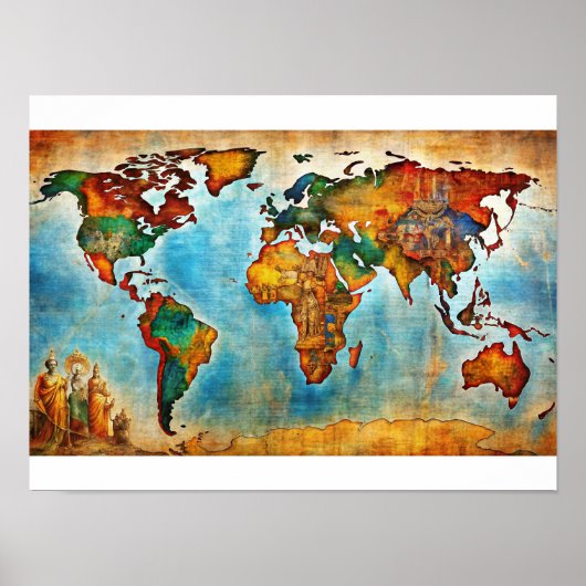 Antikes Watercolor World Map Poster (Vorne)
