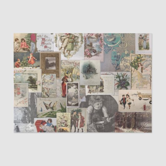 Antikes Weihnachten Ephemera Collage Decoupage Seidenpapier (Vorderseite)