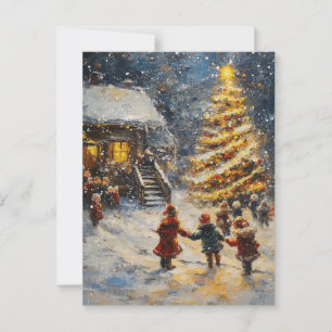 Antikes Weihnachts-Ölgemälde Postkarte