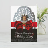 Antikes Weihnachtspapier mit rotem Bow Einladung (Stehend Vorderseite)