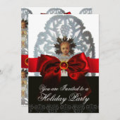 Antikes Weihnachtspapier mit rotem Bow Einladung (Vorne/Hinten)