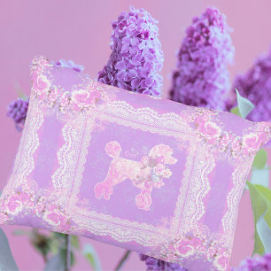 Antikes Weiß Rosa Flieder Spitze Pudel Patchwork Dekokissen