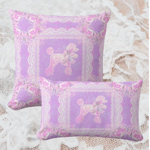 Antikes Weiß Rosa Flieder Spitze Pudel Patchwork Lendenkissen