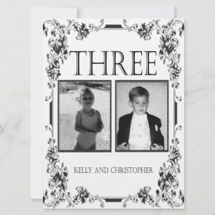 Antikes weiß-schwarzes Foto-Tischnummer 3 Einladung