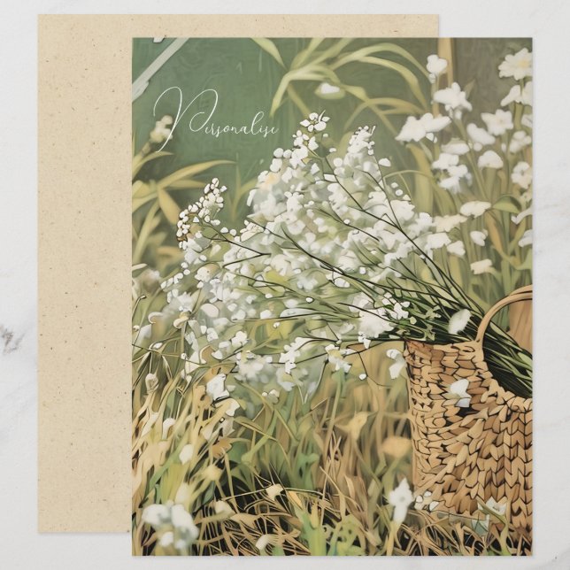 Antikes weißes Blumenmuster Florales Scrapbookpapi (Vorne/Hinten)