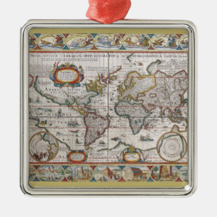 Antikes Weltkarten-Ornament Silbernes Ornament