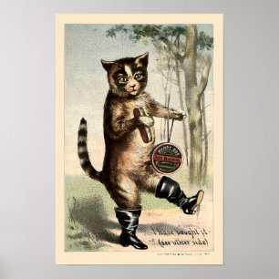 Antikes Werbeplakat für Katzen in Stiefeln aus der Poster
