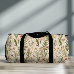 Antikes Wildblumen-Farn-Muster Pfirsich Grün Duffle Bag