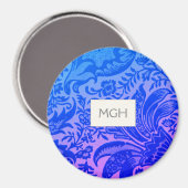 Antikes William Morris Blaues Botanisches Monogram Magnet (Vorderseite/Rückseite)