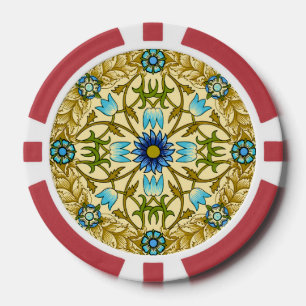 Antikes William Morris Blaues Gänseblümchen Blumen Pokerchips