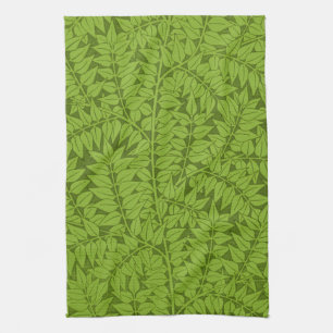 Antikes William Morris Branch Green Leaf Muster Geschirrtuch