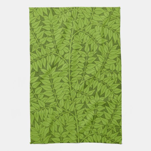 Antikes William Morris Branch Green Leaf Muster Geschirrtuch (Vertikal)