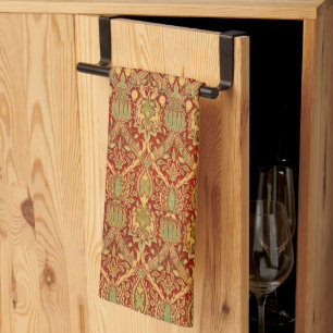 Antikes William-Morris-Muster Rot Türkis Gold Geschirrtuch
