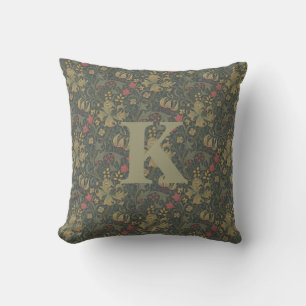 Antikes William Morris Navy Blau Rotes Chrysanthem Kissen