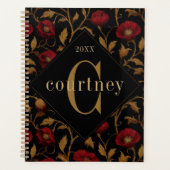 Antikes William Morris Rot Gold Mohn Monogramm Planer (Vorderseite)