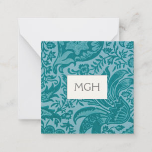 Antikes William Morris Teal Botanisches Monogramm Mitteilungskarte