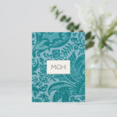 Antikes William Morris Teal Botanisches Monogramm Postkarte (Stehend Vorderseite)