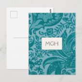 Antikes William Morris Teal Botanisches Monogramm Postkarte (Vorne/Hinten)