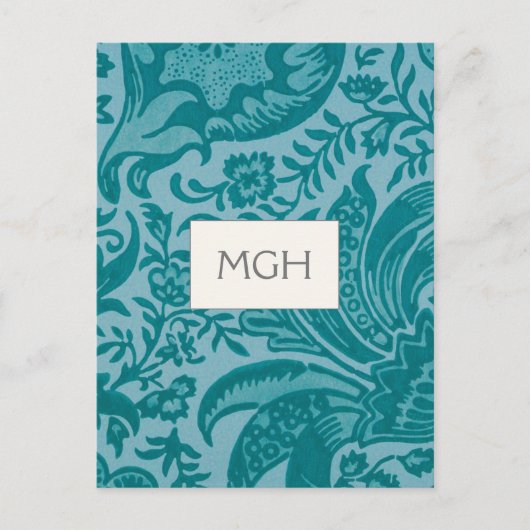 Antikes William Morris Teal Botanisches Monogramm Postkarte (Vorderseite)