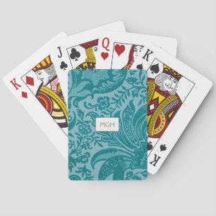 Antikes William Morris Teal Botanisches Monogramm Spielkarten