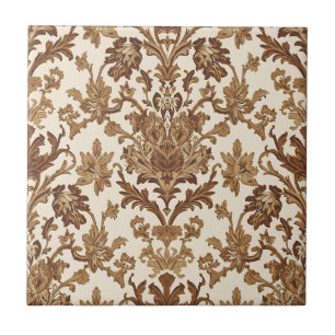 Antikes William Morris Venetian Floral Braun Weiß Fliese