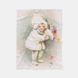 Antikes Winter-Schnee-Baby u. Blumen-Fleece-Decke Fleecedecke