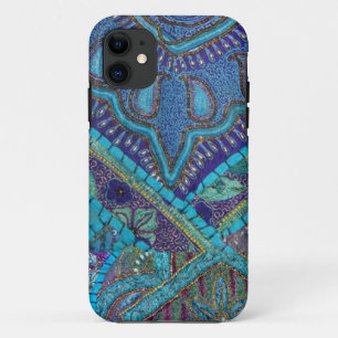Antikes wulstiges gesticktes Patchwork-Gewebe iPhone 11 Hülle