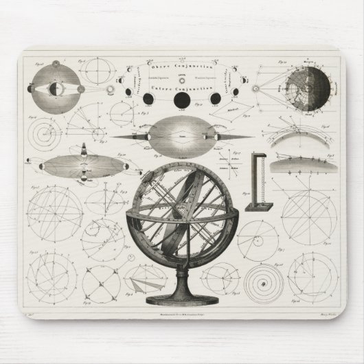 Antikes Zeichn Vintager astrologischer Sphären Mousepad (Vorne)