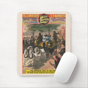Antikes Zirkusplakat einer von einem Affen gefahre Mousepad
