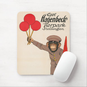 Antikes Zirkusplakat eines Affen, der Luftballons Mousepad