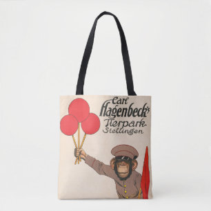 Antikes Zirkusplakat eines Affen, der Luftballons  Tasche