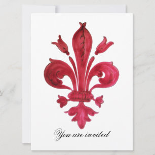 ANTIKROTES ROTES FLEUR DE LIS Damast Edelstein Mon Einladung