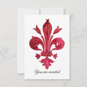 ANTIKROTES ROTES FLEUR DE LIS Damast Edelstein Mon Einladung