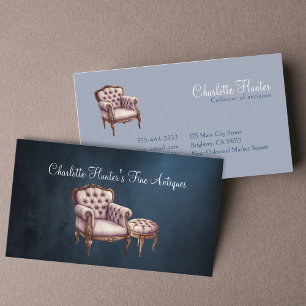Antikshop, elegante Vintage-Sessel und Ottomanen Visitenkarte