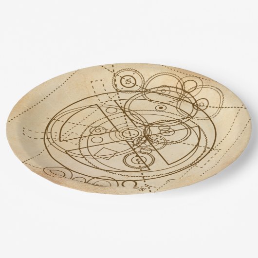 Antikythera-Mechanismus Zeichnend Pappteller (Schrägansicht)