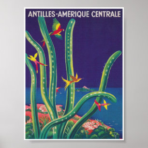 Antilles Central America Vintage Travel Poster
