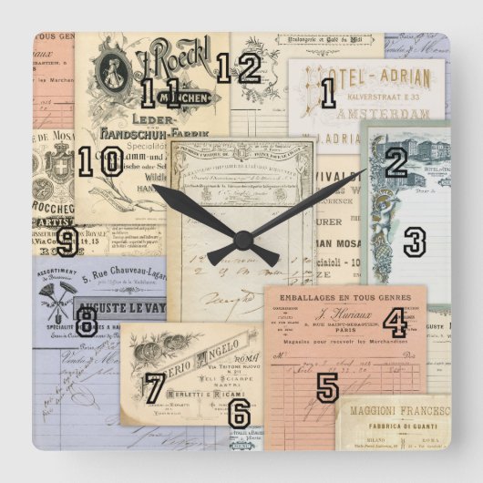 Antiqua European Ephemera Paris Amsterdam Quadratische Wanduhr (Vorderseite)