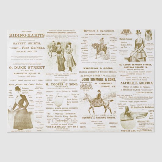 Antiqua Vintage Lady Reiten Ephemeride Seidenpapier (Vorderseite)