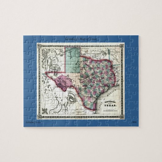 Antiquarian-Karte 1866 von Texas durch Schönberg Puzzle (Horizontal)